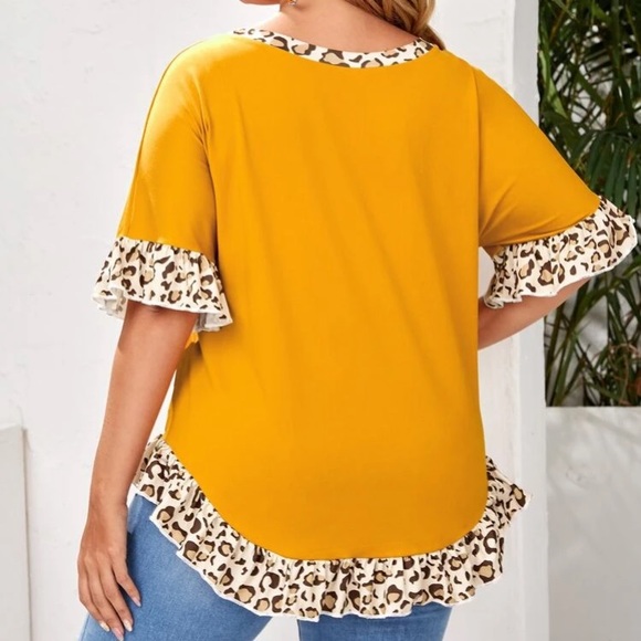 EMERY ROSE Plus Contrast Panel Ruffle Hem Tee - Picture 3 of 7